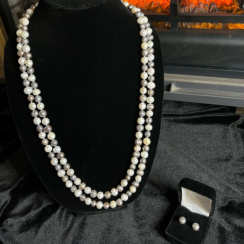 Honora Gray & white pearl set. Necklace-30.5” & gray earrings